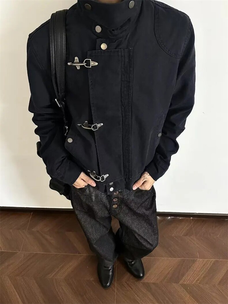 JK727-尺码M-3XL-P90-解构拼接飞机扣夹克复古做旧短款外套,男装夹克,星座1811B