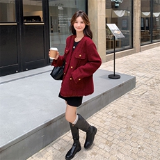 红小香风外套女春秋2025新款高级感赫本风气质名媛小众上衣，女装短外套，2C029