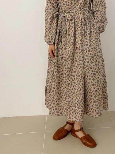 棉质花连衣裙，腰带可拆，宽松款，女装连衣裙，LUCY