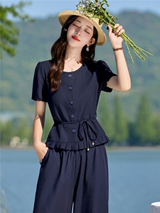 棉麻现货主推显瘦洋气2026年夏季舒适轻薄时尚女优雅收腰两件套图片