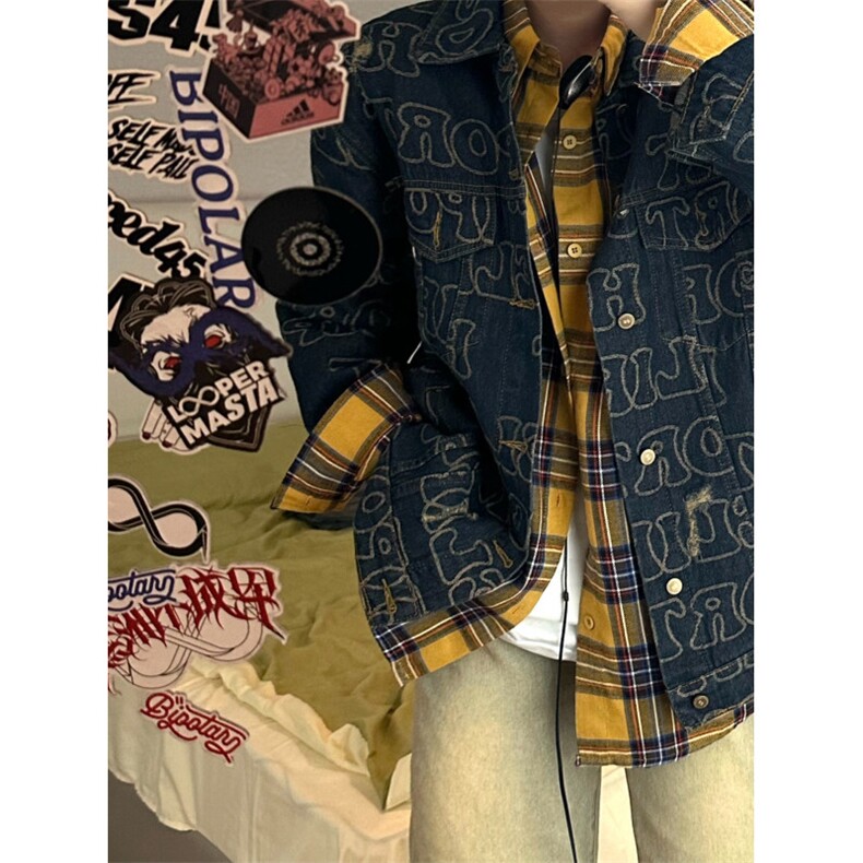 【有货】破洞满印牛仔外套男高级感美式工装夹克226LL-特P70,男装工装外套,星座1007（原301D）