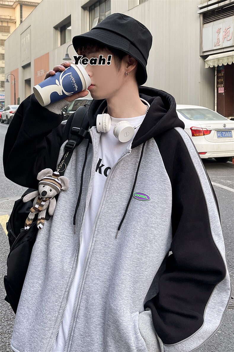 2024早秋新款撞色开衫卫衣男秋装外套 A071-W037-P65图片
