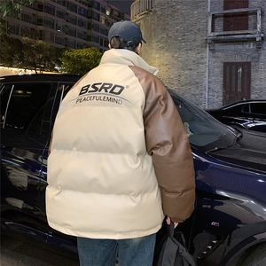 EQ346 撞色插肩袖棉服潮牌复古冬季立领加厚保暖面包棉衣外套男图片