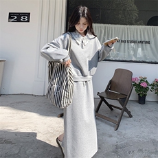 2025春秋新款韩版宽松显瘦百搭休闲蕾丝拼接卫衣半身裙时尚套装女，女装套装/套裙，秋水欣儿