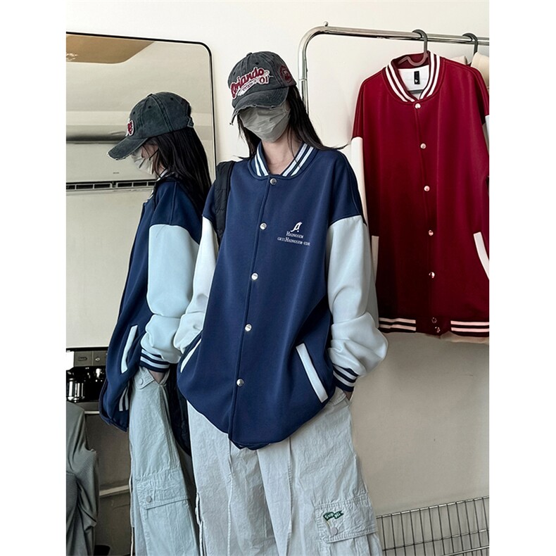 抖音得物高品质重磅全棉二开360克立领棒球服开衫卫衣外套1202,女装短外套,电商A486