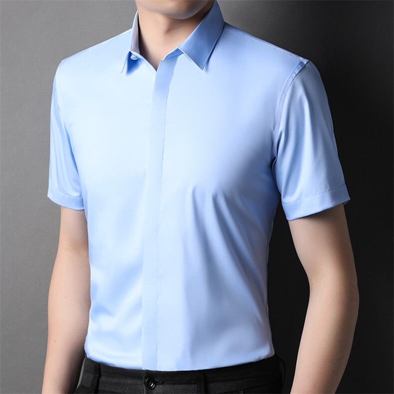2022品牌舒适短袖衬衫男士时尚半袖上衣纯色衬衫男装爸爸装P55,男装衬衫,钱塘6003A(原)4033A