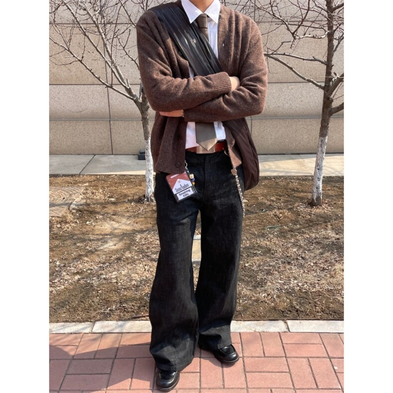 W11078-P58网图现货新款小众美式复古原牛百搭微喇拖地牛仔裤,男装牛仔裤,星座1608