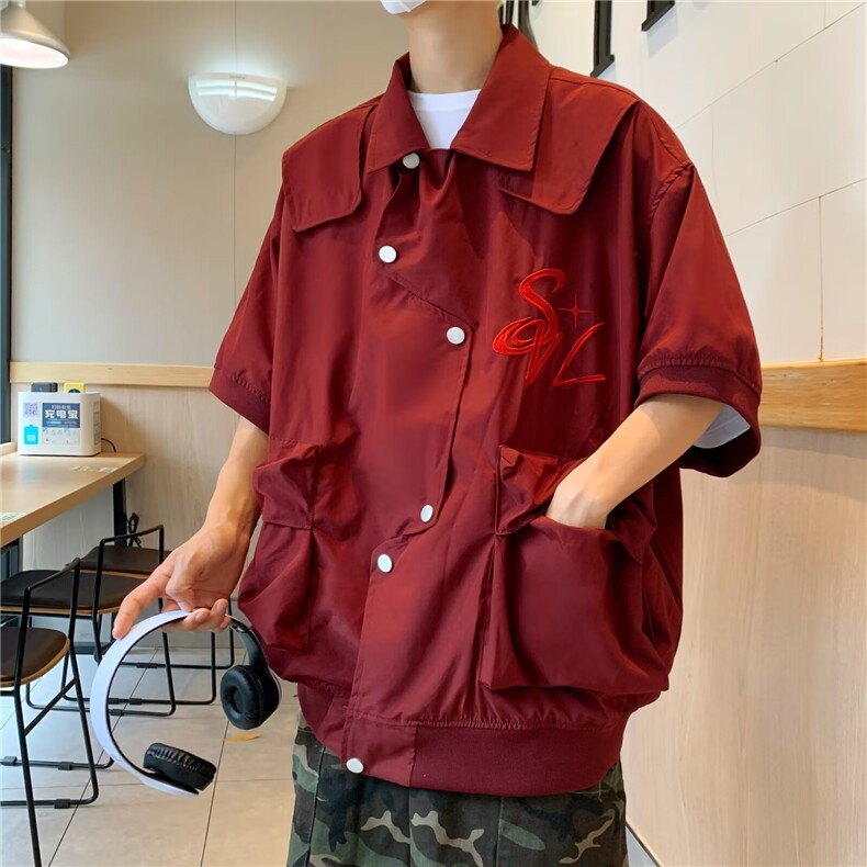 新中式男款夏季风短袖夹克男生刺绣潮酷工装夹克上衣,男装夹克,星座1013