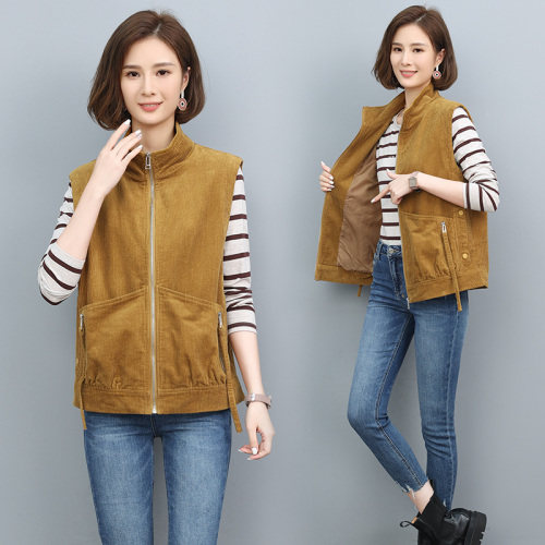 2021秋季新款时尚立领个性拉链门襟休闲灯芯绒马甲，女装马夹，玛其路