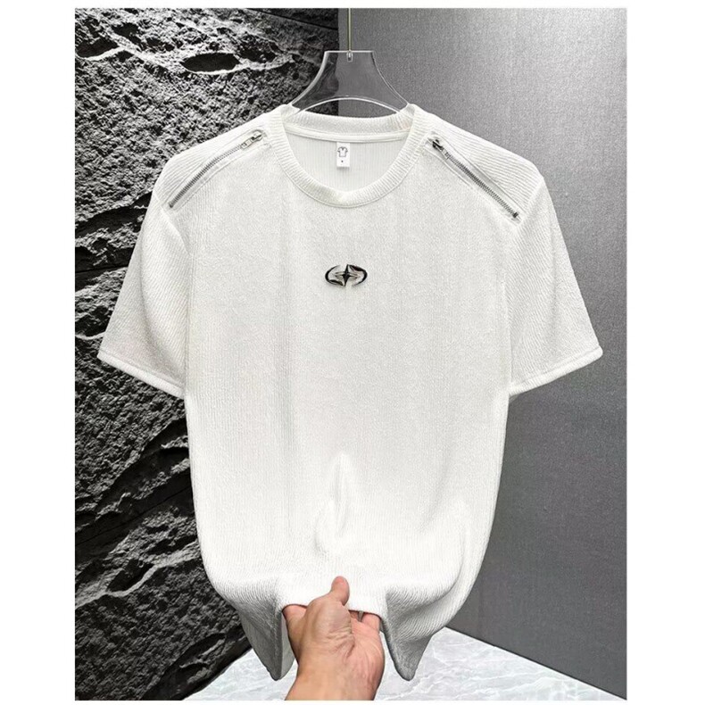 M417-P35夏季衣服高端T恤短袖男纯色2025新宽松休闲潮流百搭图片