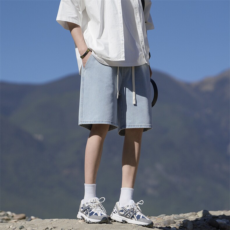 夏装牛仔短裤日系宽松百搭休闲潮牌基础XZ225-3-DK012-P40控50,男装牛仔裤,星座225-3