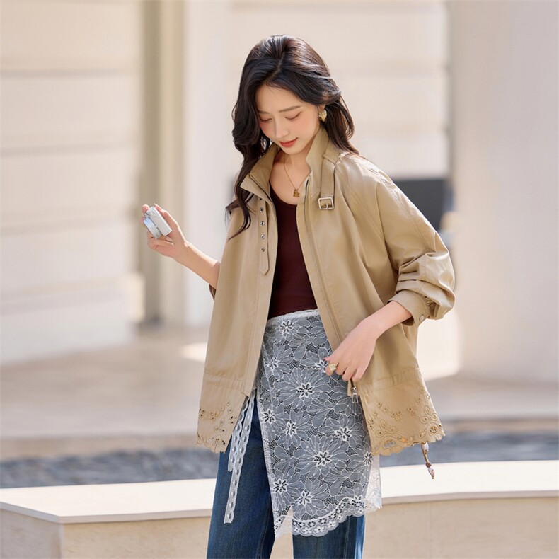 【现货！！！】蕾丝拼接风衣外套女中长款，女装短外套，素月