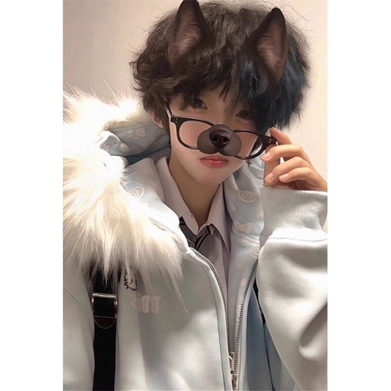 蓝色凯蒂猫刺绣大毛领卫衣男装秋冬加绒加厚宽松开衫外套WX339,女装短外套,星座1116A（原606A-3）
