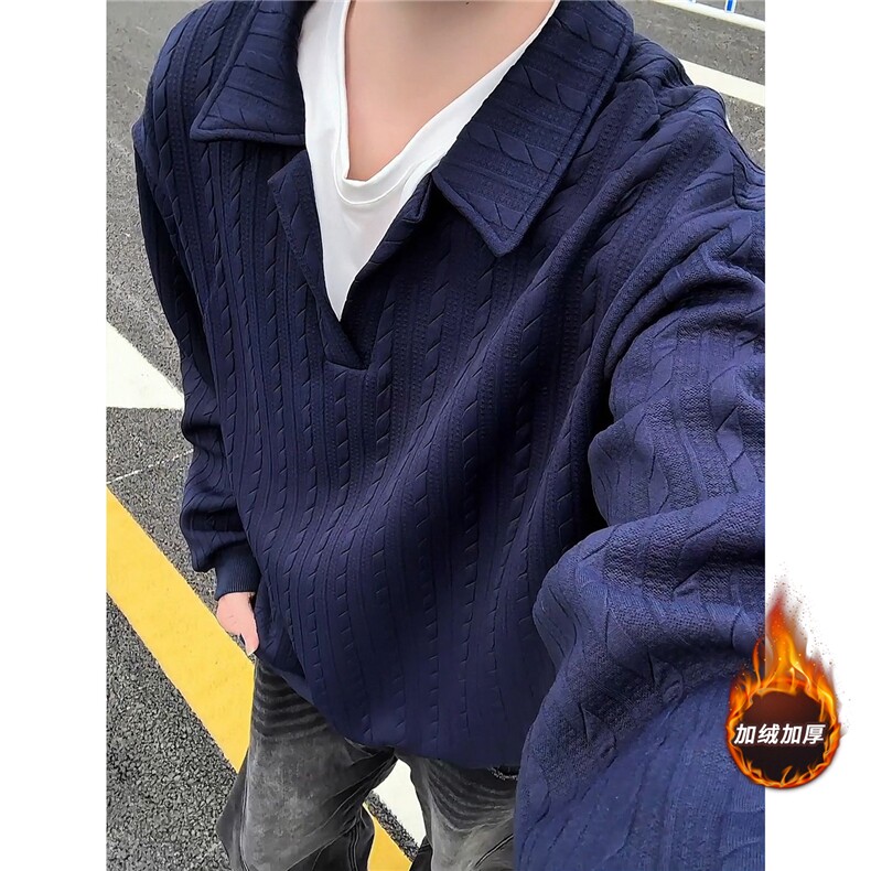假两件卫衣男秋冬加绒加厚提花无帽打底衫宽松大码上衣WY008加绒,男装T恤,电商B312