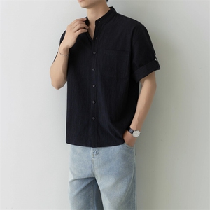 扎染衬衫男短袖夏季感痞帅五分袖衬衣日系复古宽松外套潮CS89-P45图片