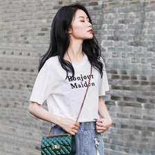 新款时尚百搭潮流宽松显瘦简约圆领短袖T恤，女装T恤，L·H·X