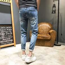 2021春夏新款弹力牛仔裤男破洞潮流修身小脚裤QT6027-8903，男装牛仔裤，电商D218