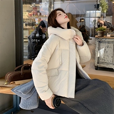 现货新款东大门加厚保暖羽绒服百搭连帽面包服女装外套女，女装羽绒服，然然