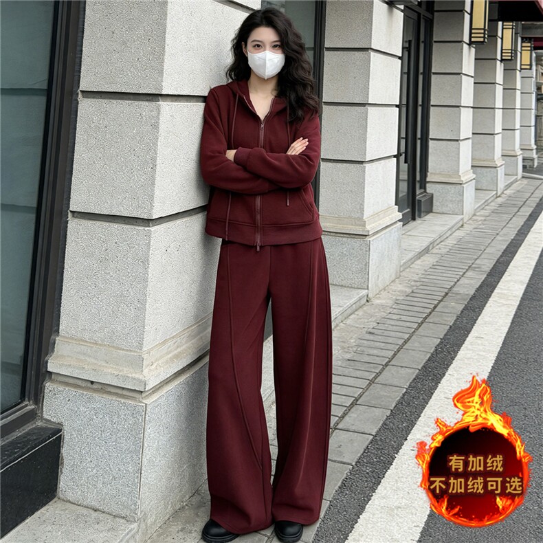 韩系气质简洁运动套装女秋冬新款拉链开衫连帽卫衣直筒裤两件套潮图片
