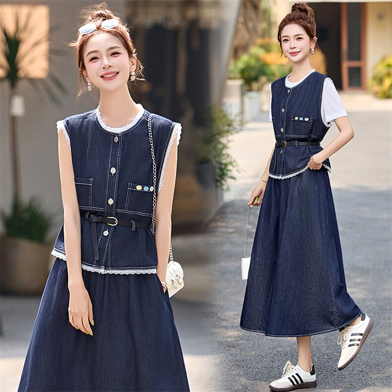 小香风时尚套装裙女2025夏季爆款高级感气质显瘦休闲搭配两件套潮，女装套装/套裙，罗腾