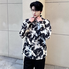 （自家图）高级感水墨画长袖衬衫男休闲痞帅衬衣2019-P38，男装衬衫，星座910-5