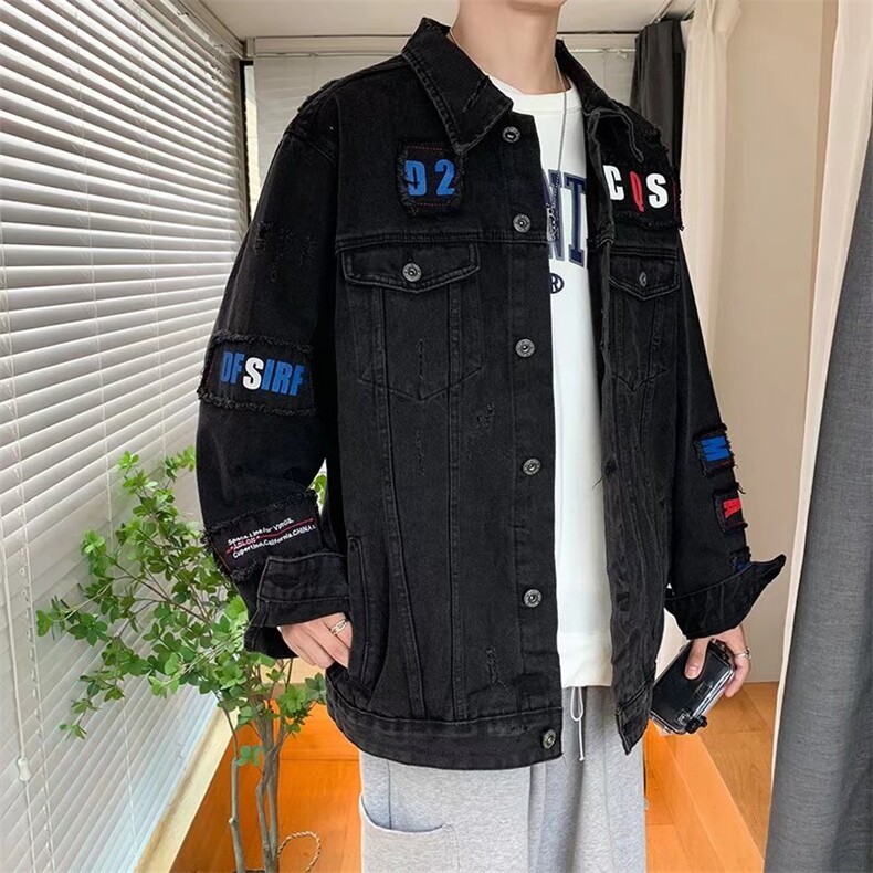 男牛仔夹克青少年翻领长袖带字母潮JK002P70,男装夹克,星座1116-2