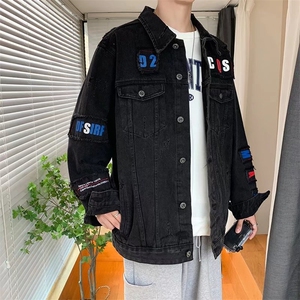 男牛仔夹克青少年翻领长袖带字母潮JK002P70图片