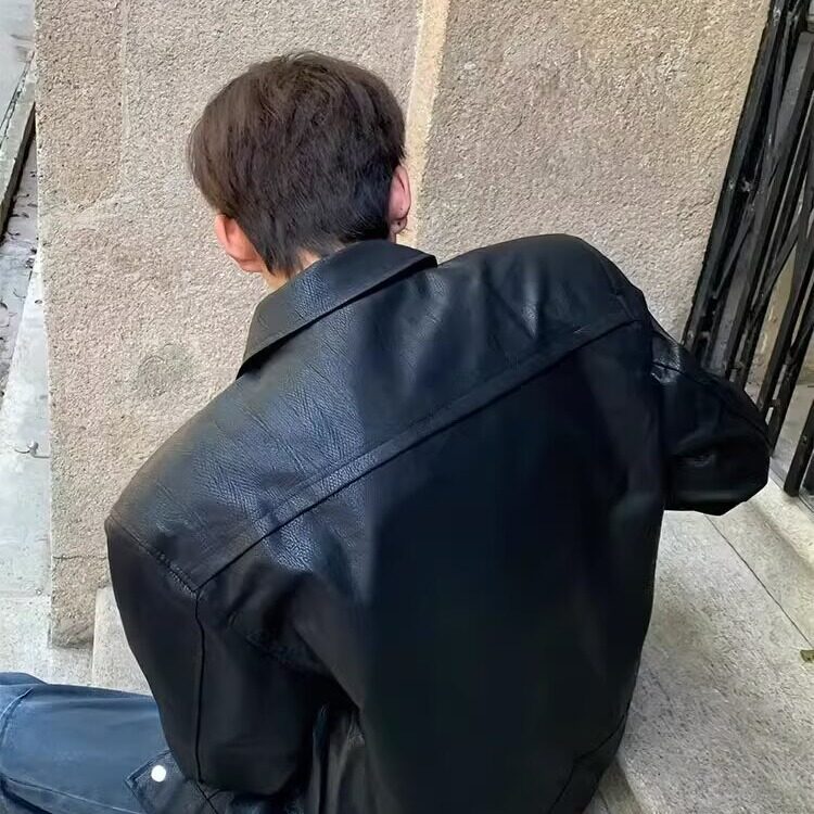 wt02-P68秋季小众解构高级感痞帅机车上衣外套男复古潮牌PU皮衣,男装皮衣,电商B323A