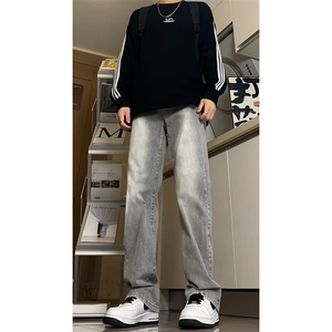B221美式高街水泥灰弹力直筒牛仔裤LK24146-P60控79 加绒P70控99图片