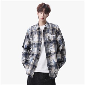 衬衫男春季新款港风宽松大码扎染长袖衬衣CS3098-特P30图片