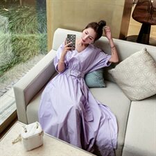 韩系紫色连衣裙女夏2025新款法式收腰显瘦爆款长款长裙流行绝美，女装连衣裙，浙宝225