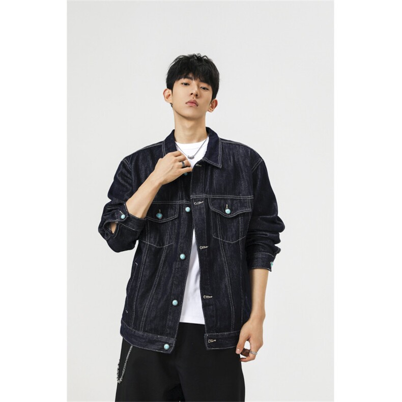 2025新款净版水洗翻领潮流牛仔夹克情侣款外套N2601/P105，男装工装外套，星座202