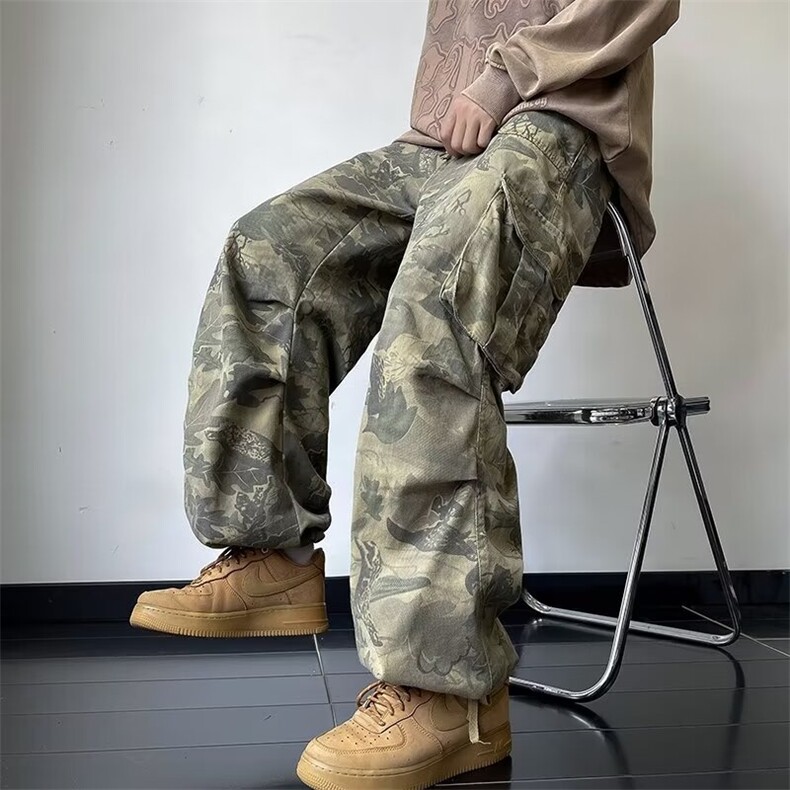 迷彩工装裤子男新款美式高街痞帅伞兵裤潮牌百搭宽松休闲长裤，男装工装外套，星座410-7