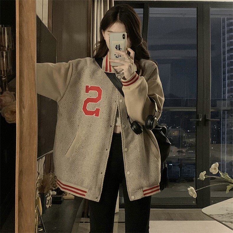 美式棒球服外套女2025秋新款韩系宽松休闲百搭夹克外套C794-P110,男装夹克,星座911-2(原星座613-2）