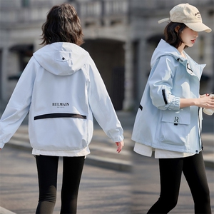 休闲连帽风衣外套女2025春秋新款韩版宽松显瘦气质百搭短夹克上衣图片