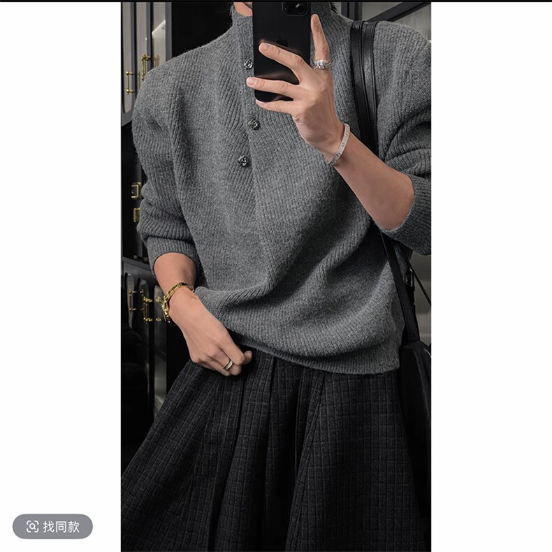 抖音原版800克高品质高领纽扣针织毛衣男潮潮MY009-特P65(网图）,男装针织衫/毛衣,电商B267