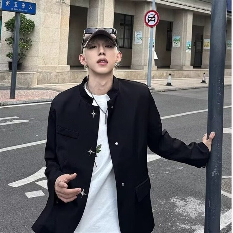 新中式男装风西装外套男休闲西服套装高级感立领垫肩中山装潮,男装西服,星座506A