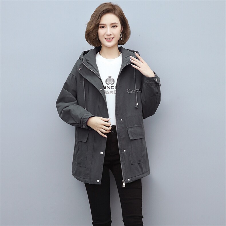 2020冬季新款中长款刺绣加绒加厚派克服连帽保暖舒适外套,女装派克服,独衣靓