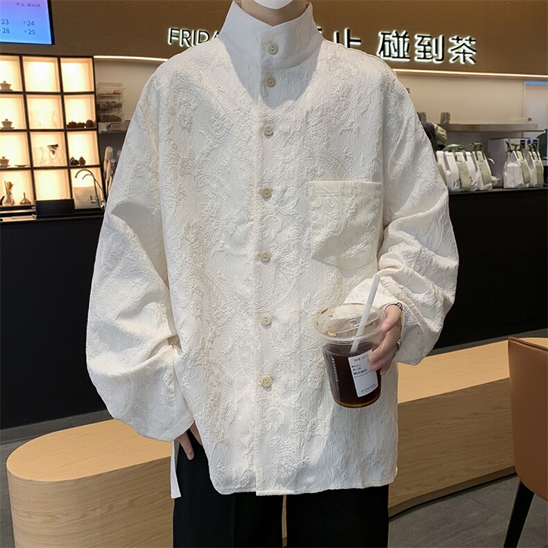 复古新中式风男衬衫秋季提花立领高级感潮唐装XZ212-QCS533-P47，男装衬衫，星座212-1