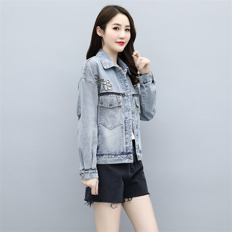 2021春季新款简约潮流时尚气质翻领短款牛仔外套,女装牛仔外套,魅影
