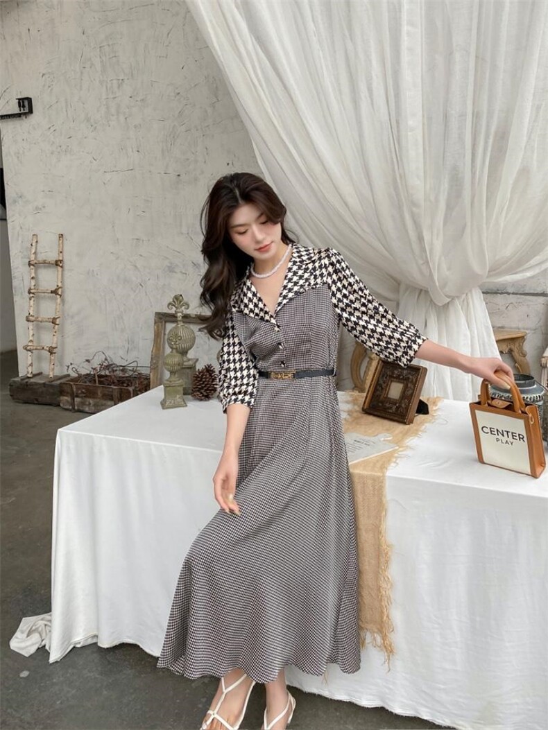 YCJ千鸟格连衣裙，女装连衣裙，YCJ