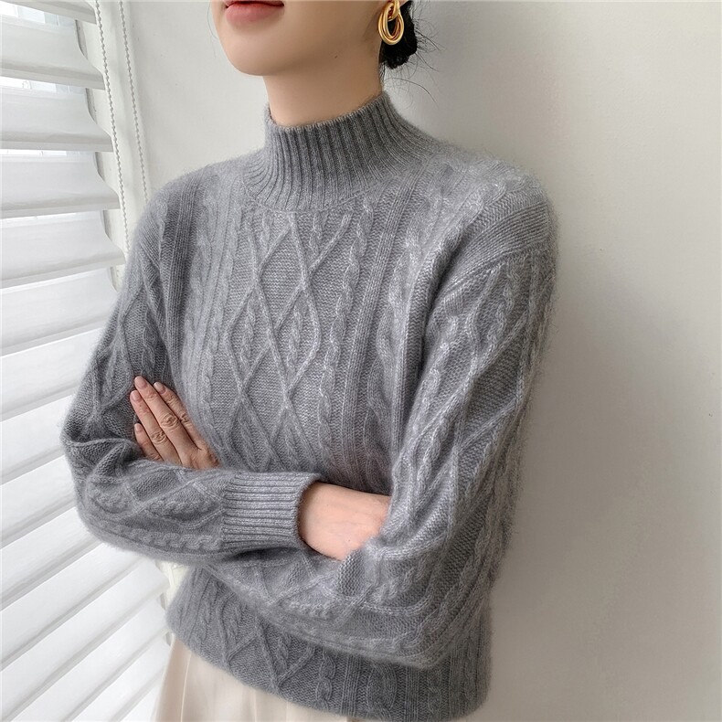 2025年秋季半高圆领常规款通勤套头长袖单件加厚，女装针织衫/毛衣，途瑞羊绒