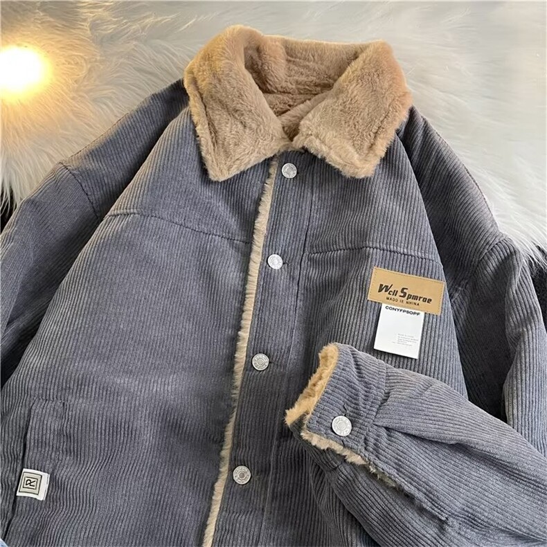 高品质冬男灯芯绒棉衣字母贴标羊羔毛棉服加绒加厚棉袄MY6571P70,男装棉衣,星座1013-1