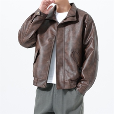 秋季男士皮衣皮夹克机车服潮牌简约百搭美式翻领PU皮外套896-P75，男装皮衣，星座1403B