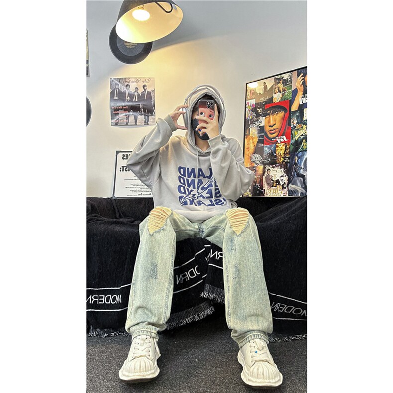 破洞牛仔裤男高街欧美慵懒韩风潮流文艺时尚潮裤N01669-P45,男装牛仔裤,星座308B-1