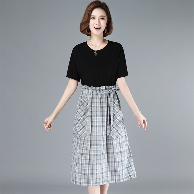 2021年夏季通勤韩版时尚百搭显瘦拼接连衣裙，女装连衣裙，丽影随形