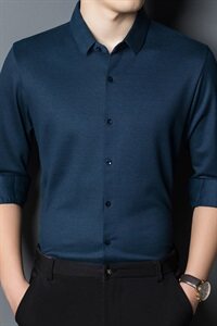 E666钱塘2020-2秋冬高品质男士桑蚕丝羊毛纯色衬衫P100主推图片