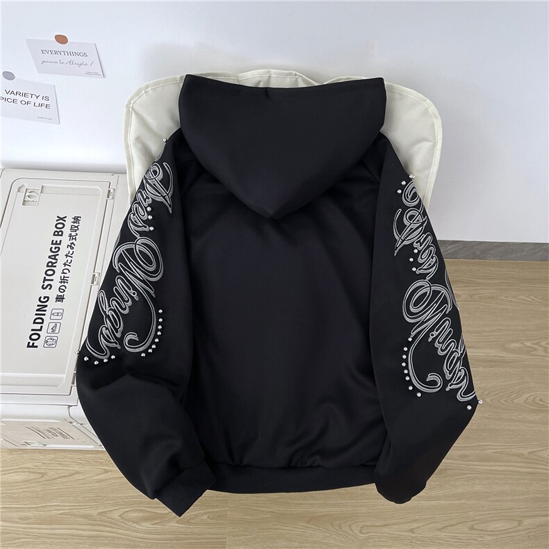 美式复古铆钉刺绣连帽卫衣男女春秋宽松上衣潮牌外套W0222-P58,女装短外套,星座308B-2
