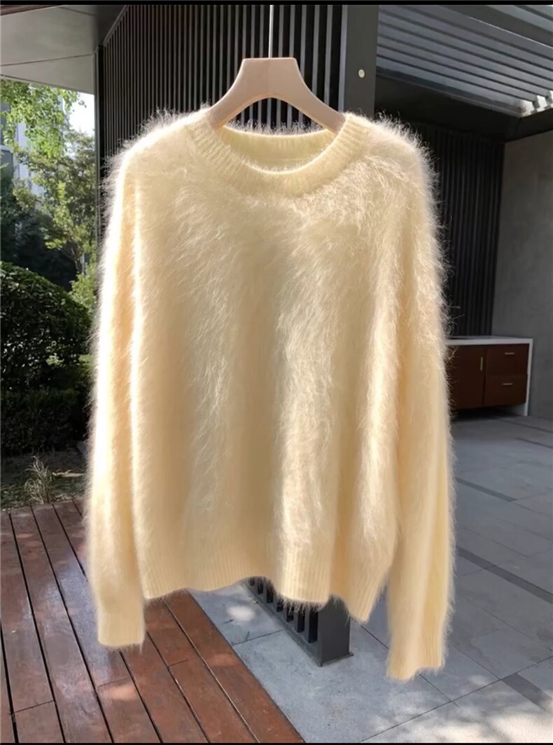皇冠级纯山羊绒拉绒毛衣女秋冬温柔慵懒风宽松百搭套头羊绒衫，女装羊毛衫，优麦羊绒（原洪叶羊绒）
