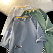 新款港风平铺摆拍短袖T恤印花棋盘格纯手感宽松TC3109-P28，男装T恤，星座717